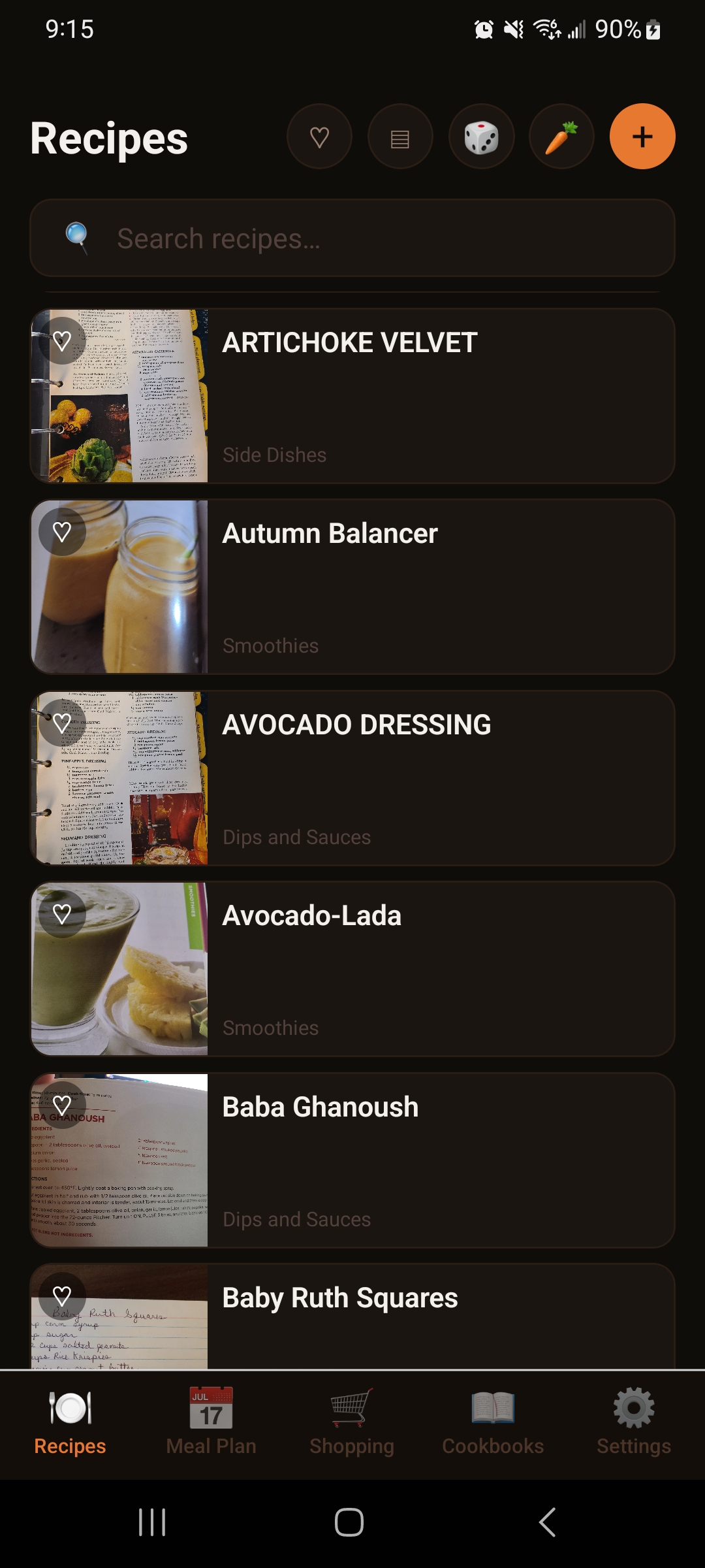 Mealie Go recipe list screenshot